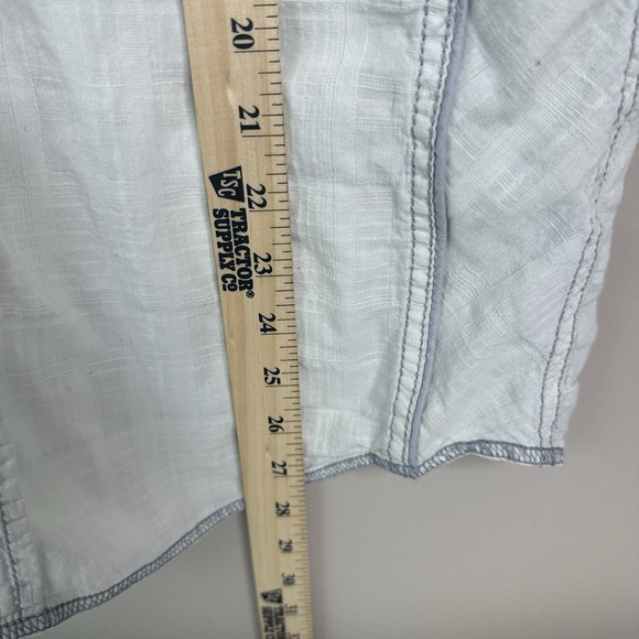 Rustic Blue Shirt Mens L White Button Up Embroidered Cotton Linen - Picture 8 of 11